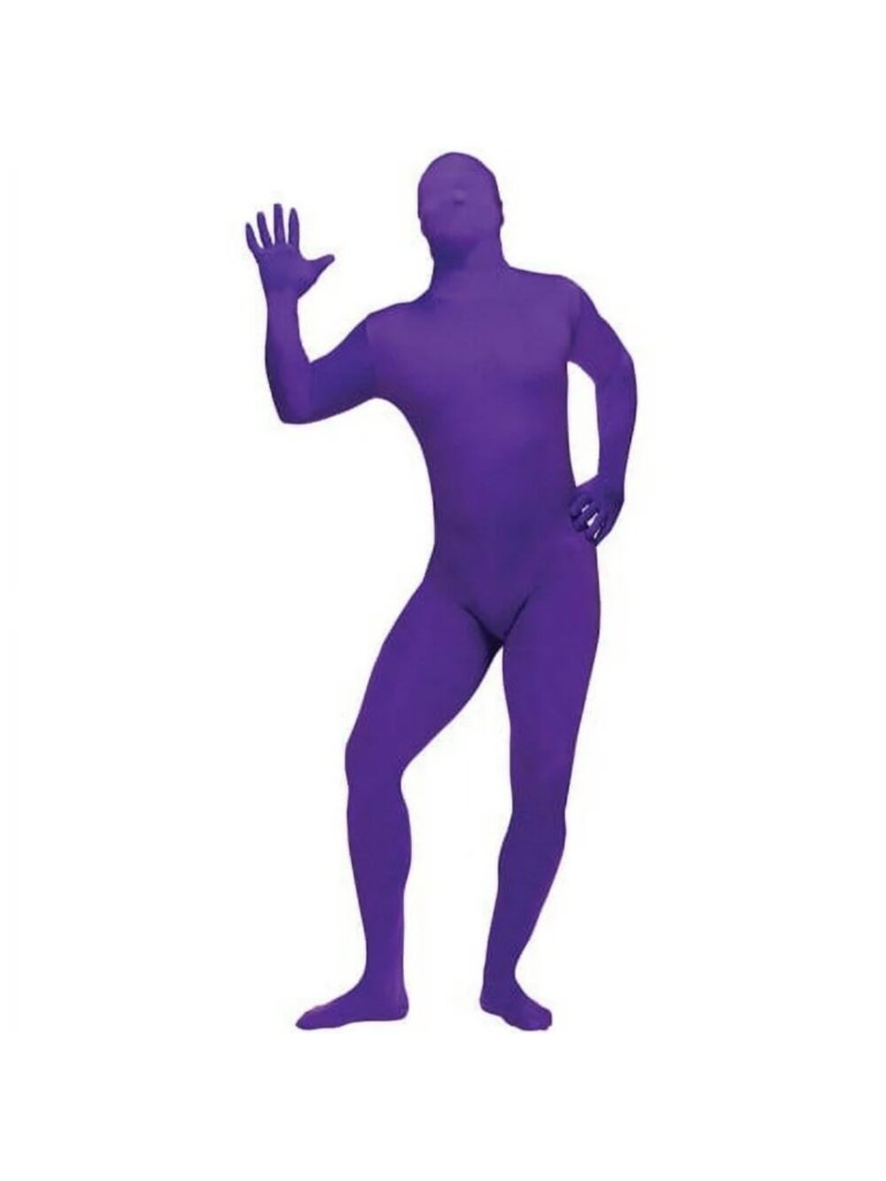 Smiffys Men Second Skin Purple Bodysuit Concealed Fly and Under Chin Opening Med